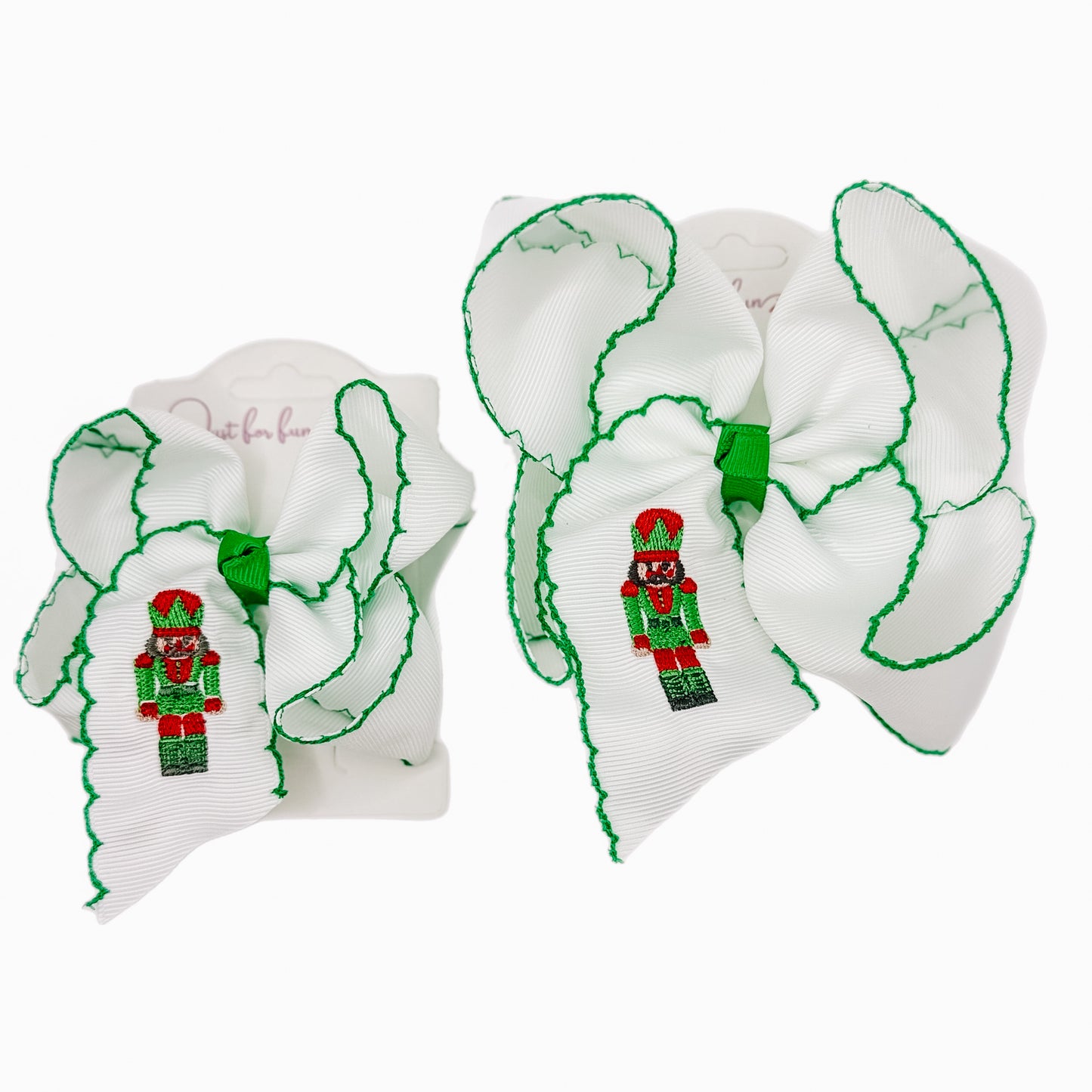 Green Nutcracker Embroidered Moonstitch Hair Bow