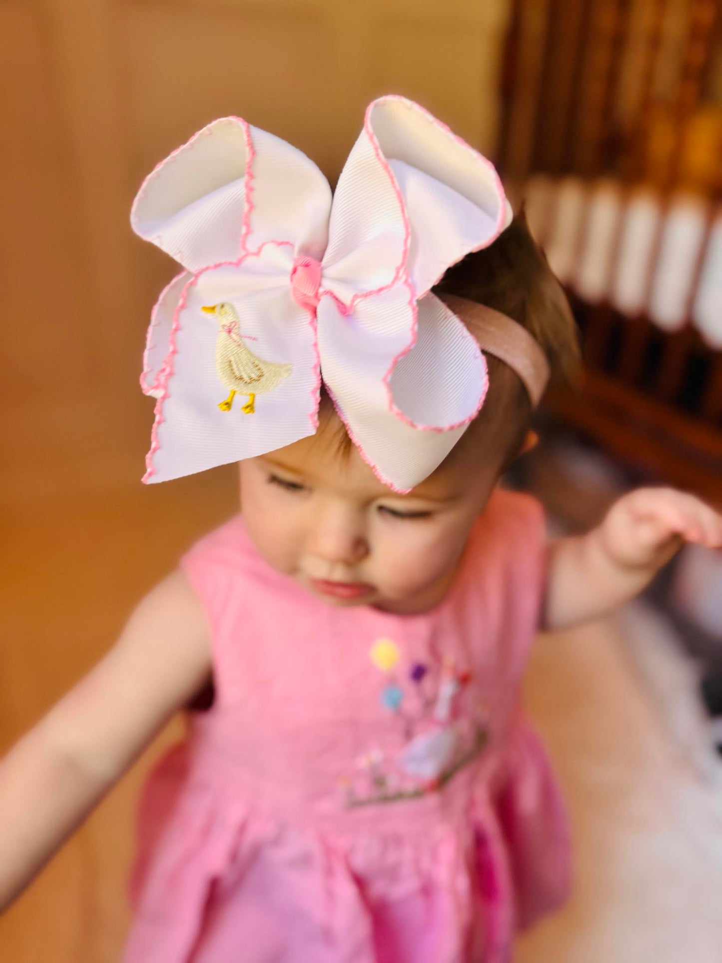 Pink Silly Goose Embroidered Bow