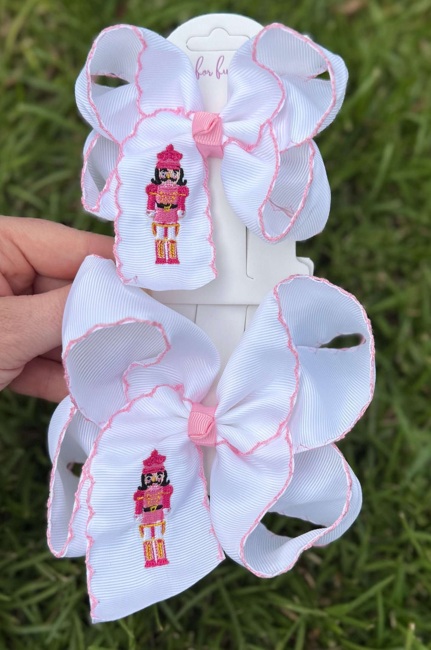 Pink Nutcracker Embroidered Moonstitch Hair Bow