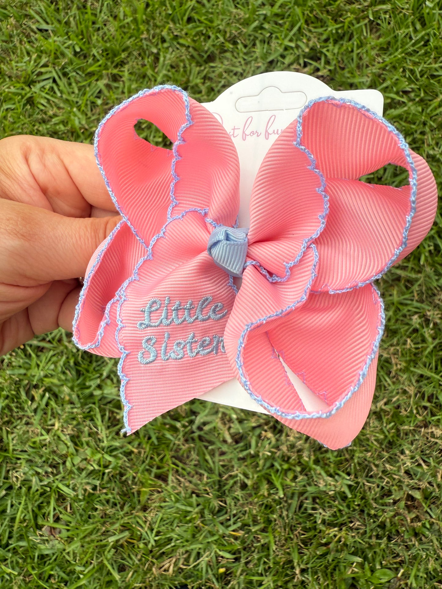 Little Sister Embroidered Hair Bow