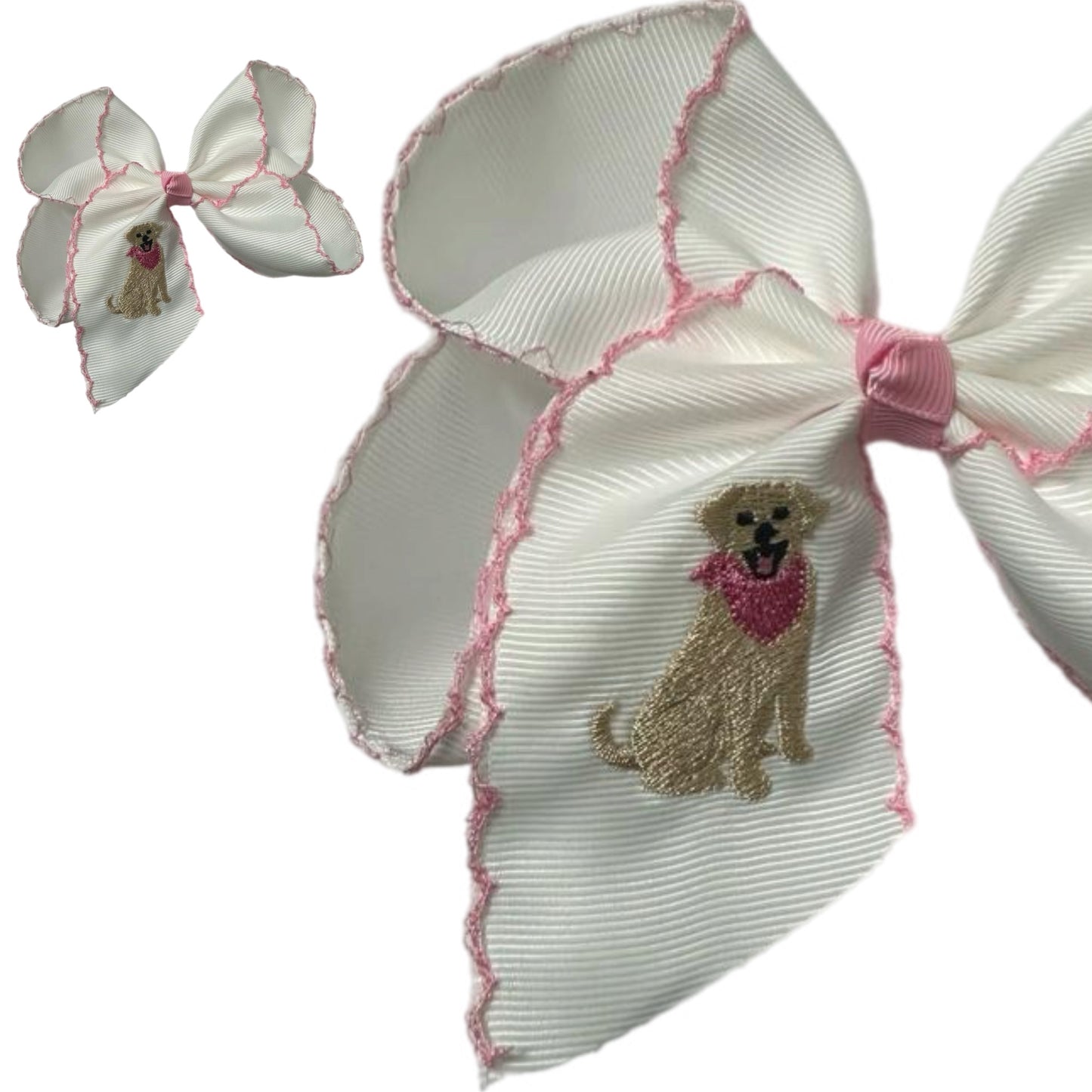 Girl Dog Embroidered Moonstitch Hair Bow