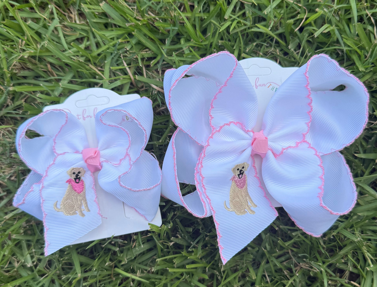 Girl Dog Embroidered Moonstitch Hair Bow