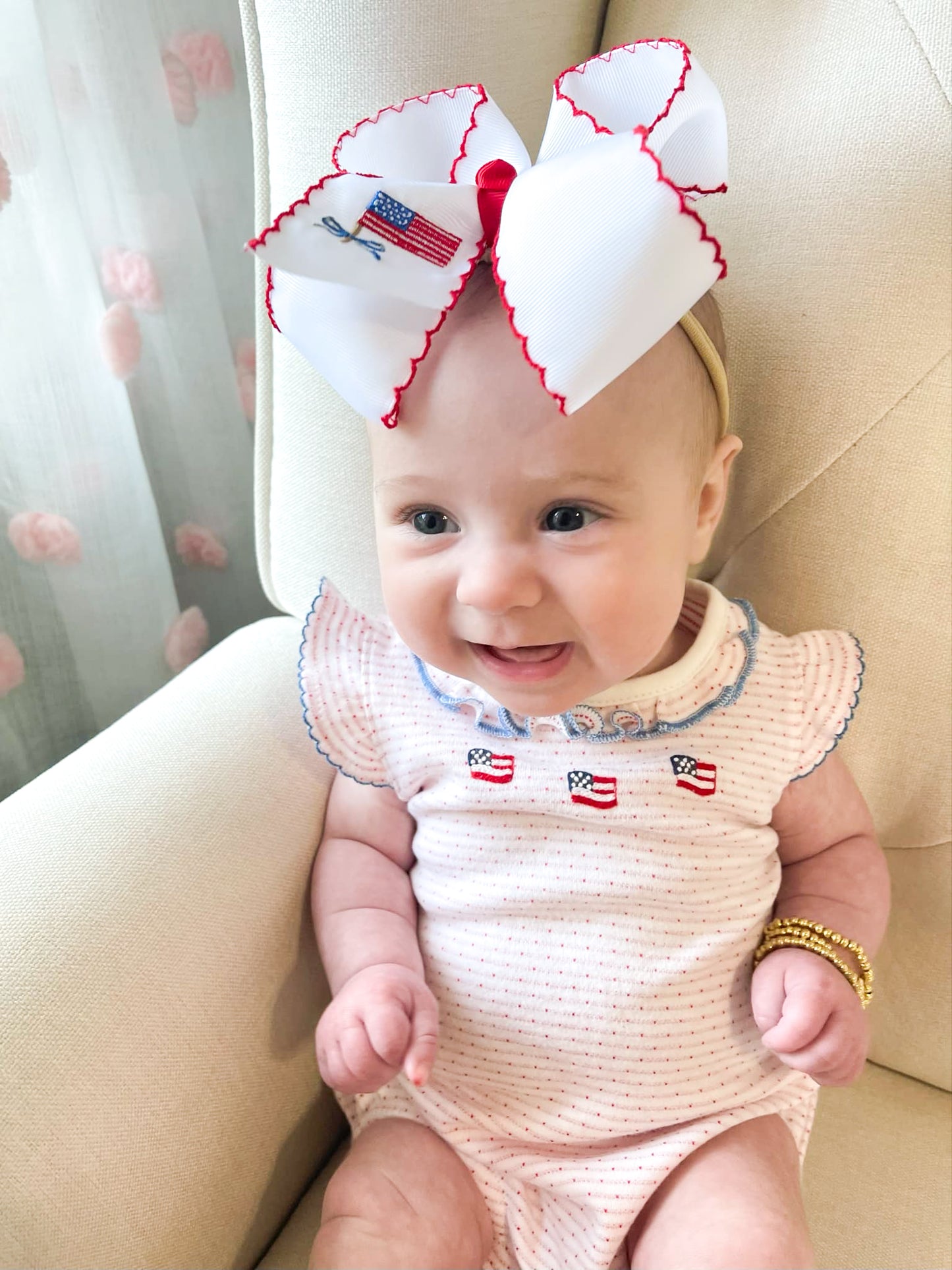 American Flag Moonstitch Hair Bow