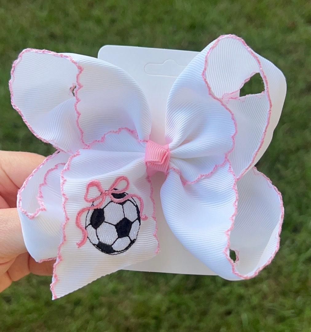 Soccer Embroidered Hair Bow
