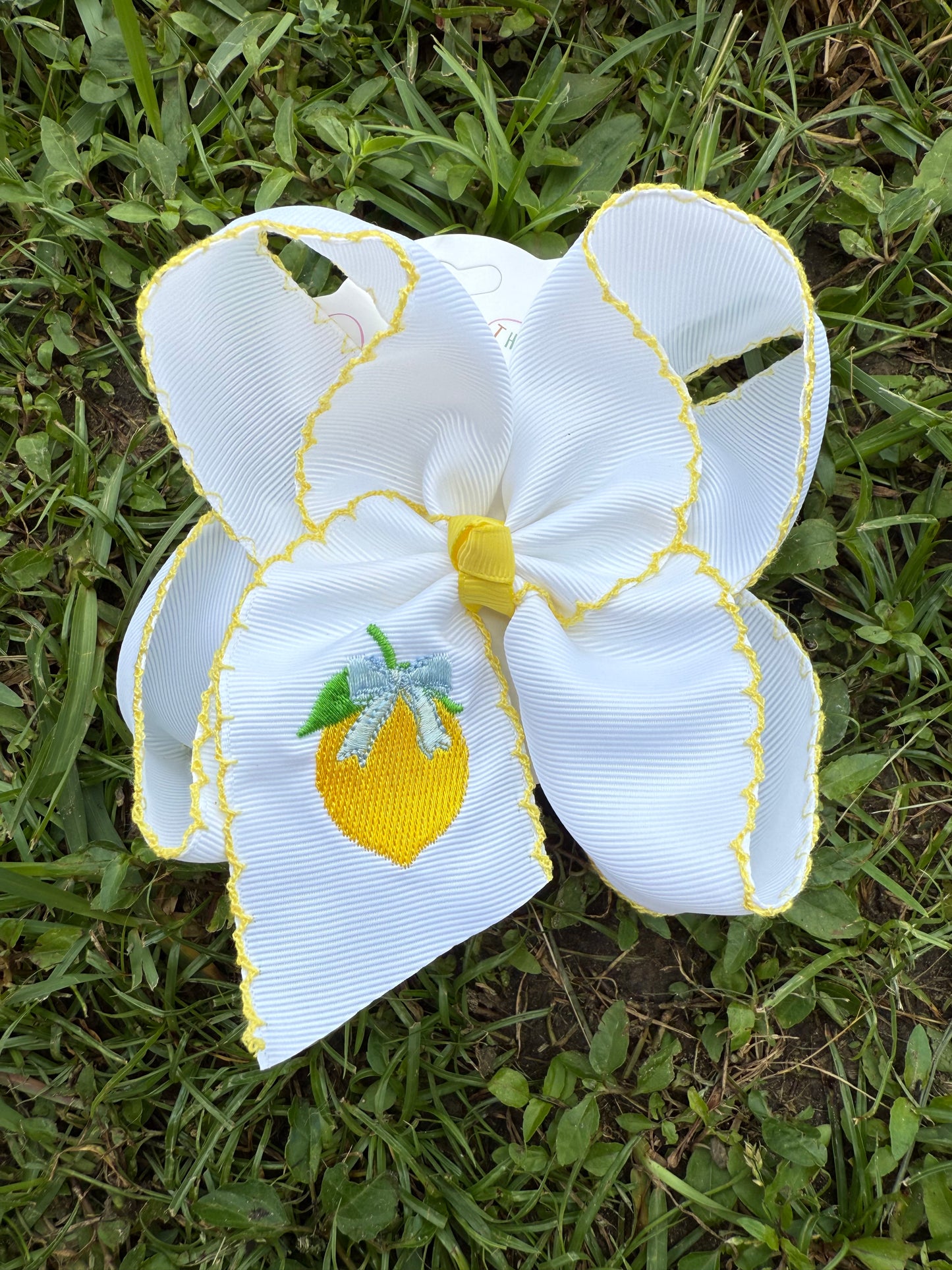 Lemon Embroidered Hair Bow