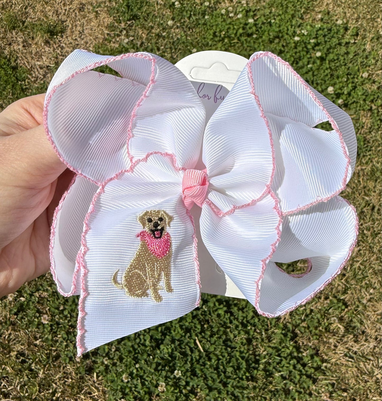 Girl Dog Embroidered Moonstitch Hair Bow