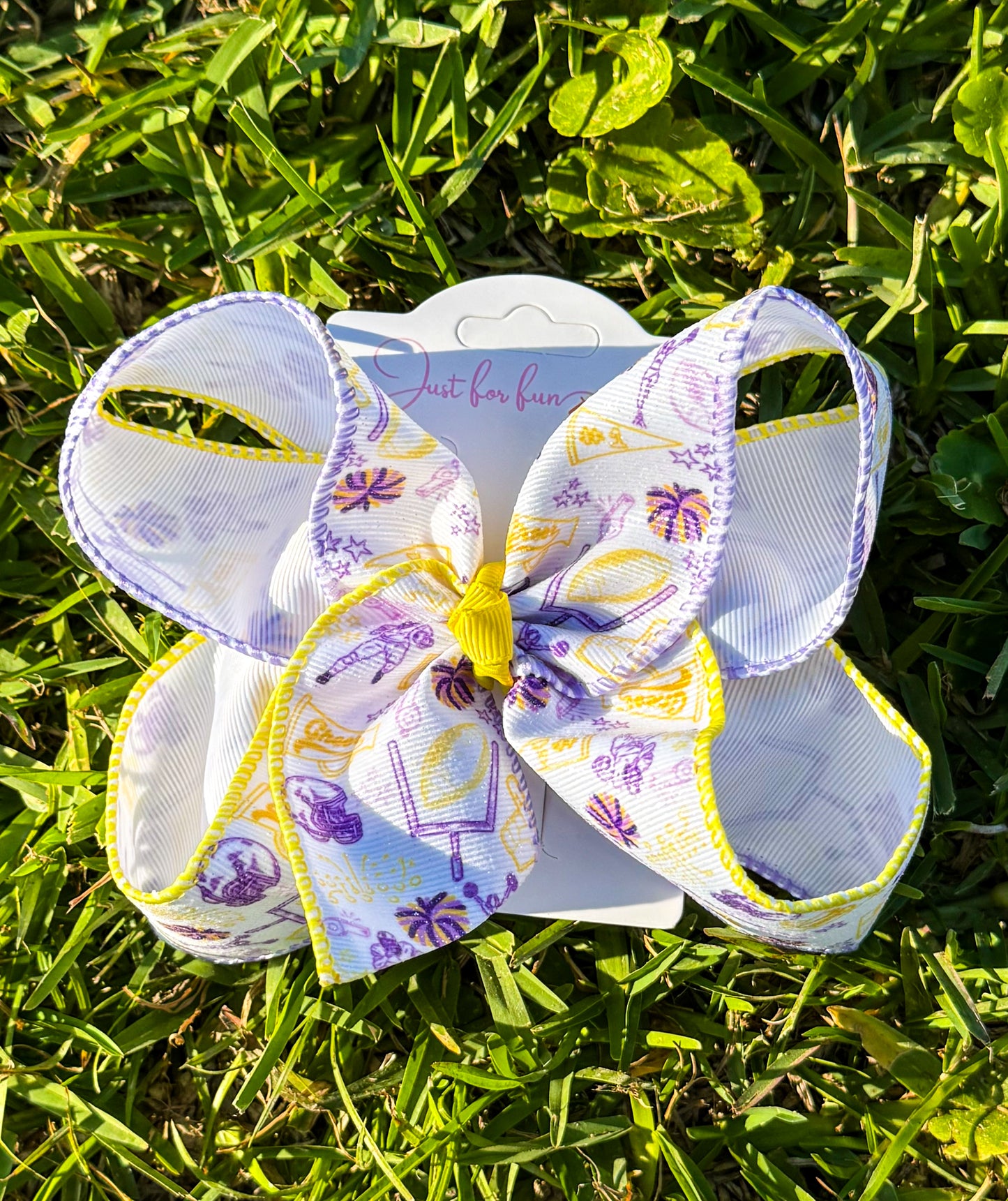 Glitter Purple & Yellow Football Hair Bow