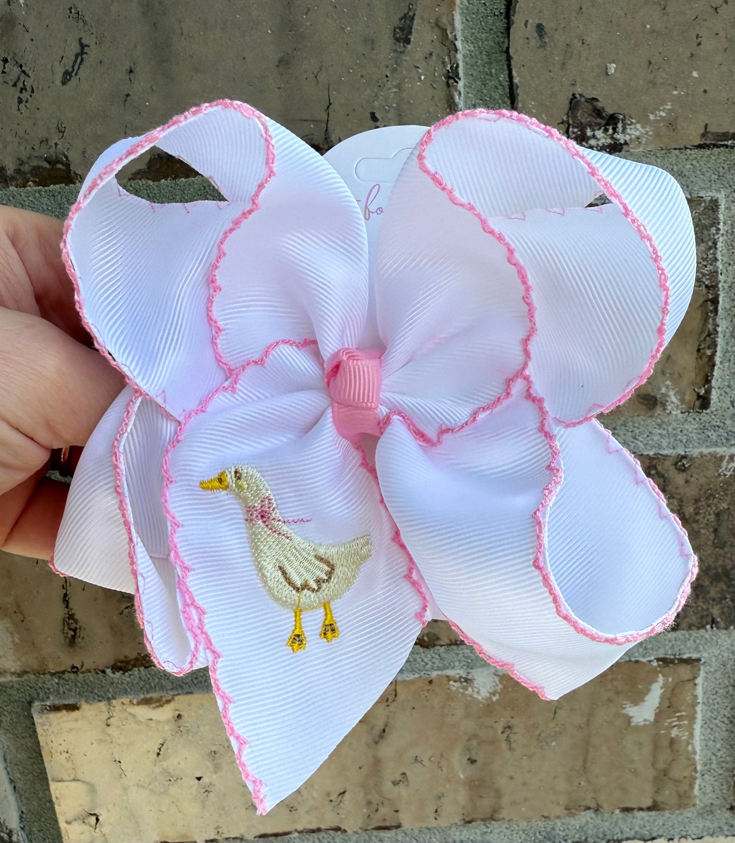 Pink Silly Goose Embroidered Bow