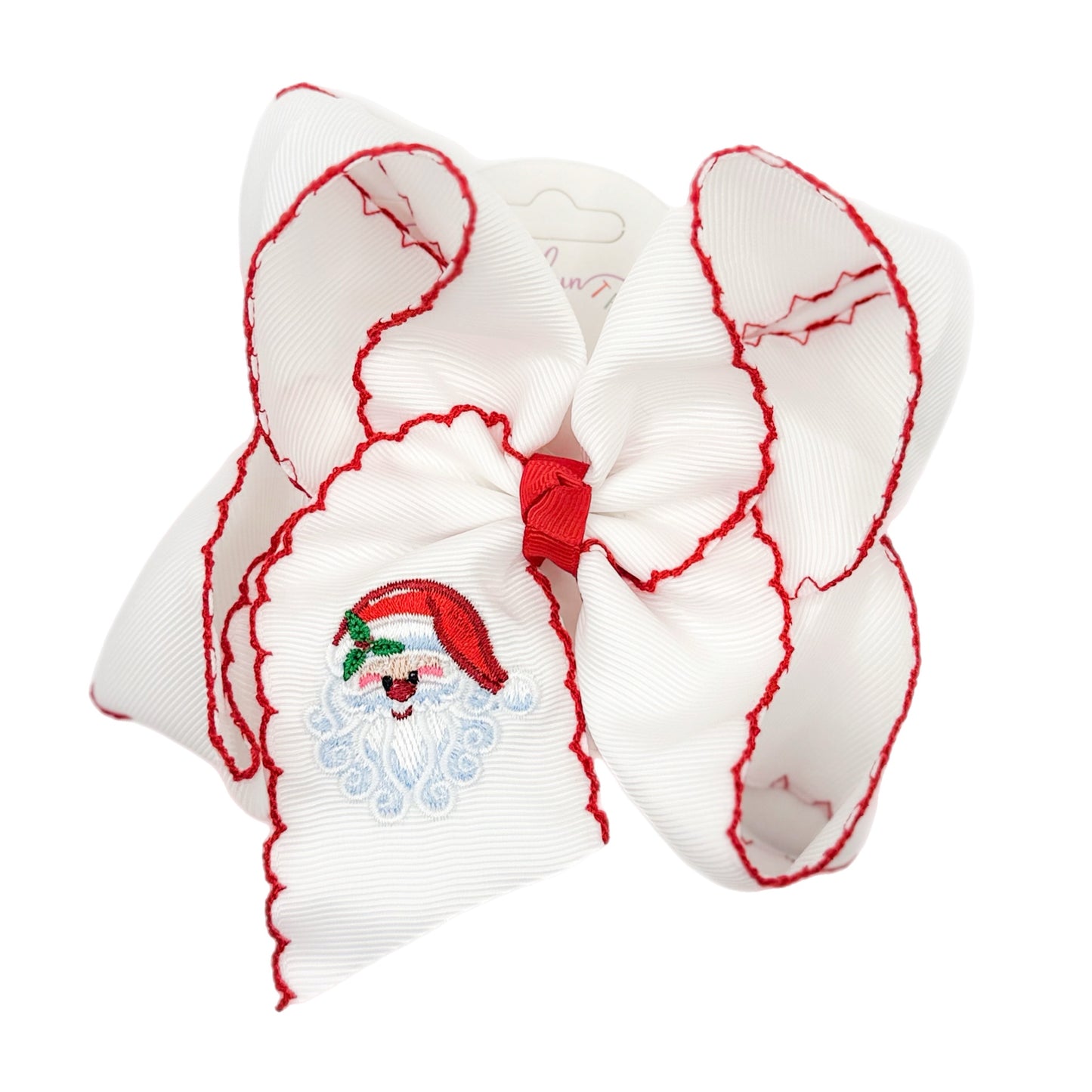 Santa Embroidered Moonstitch Hair Bow