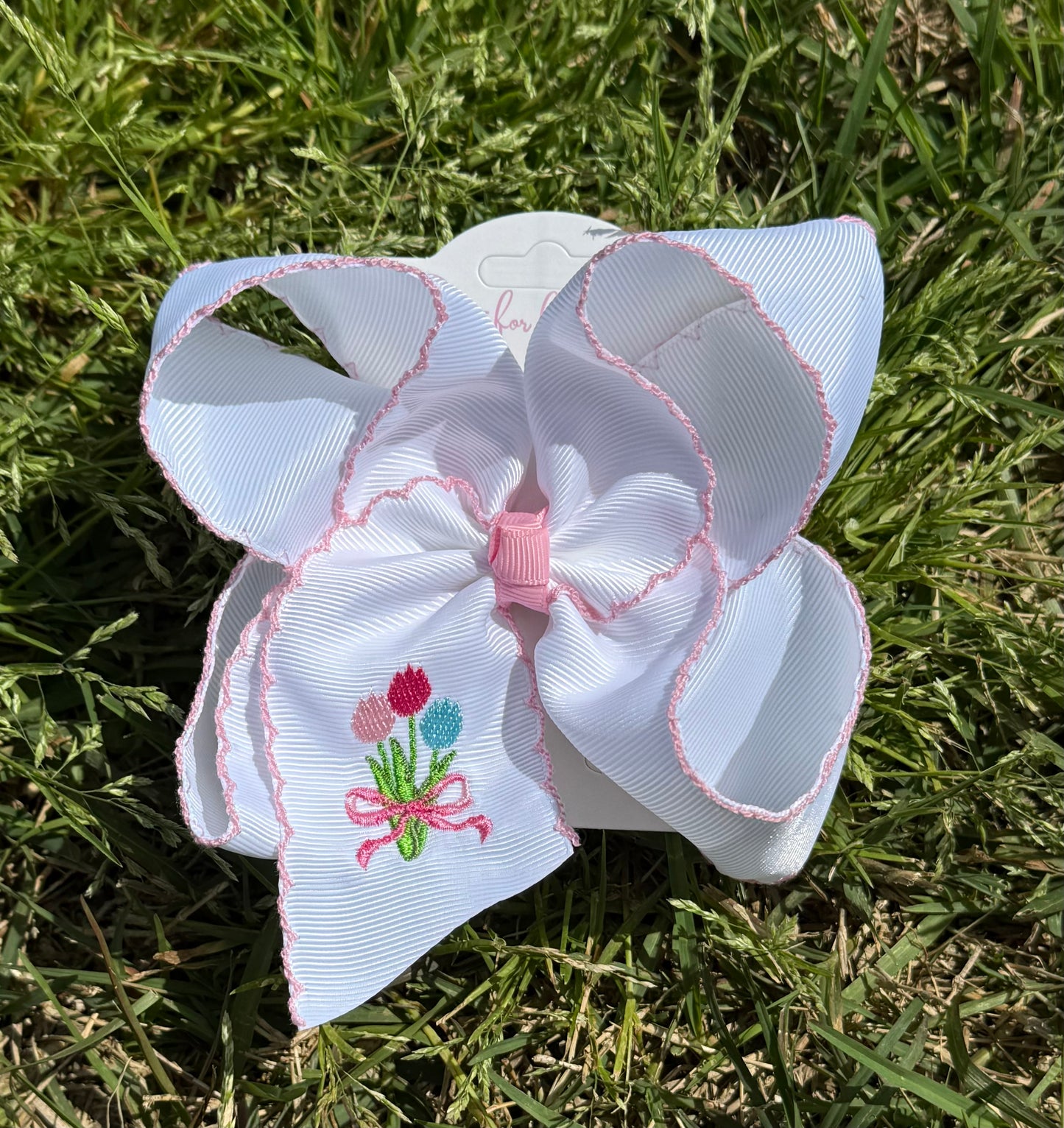 Tulips Embroidered Hair Bow