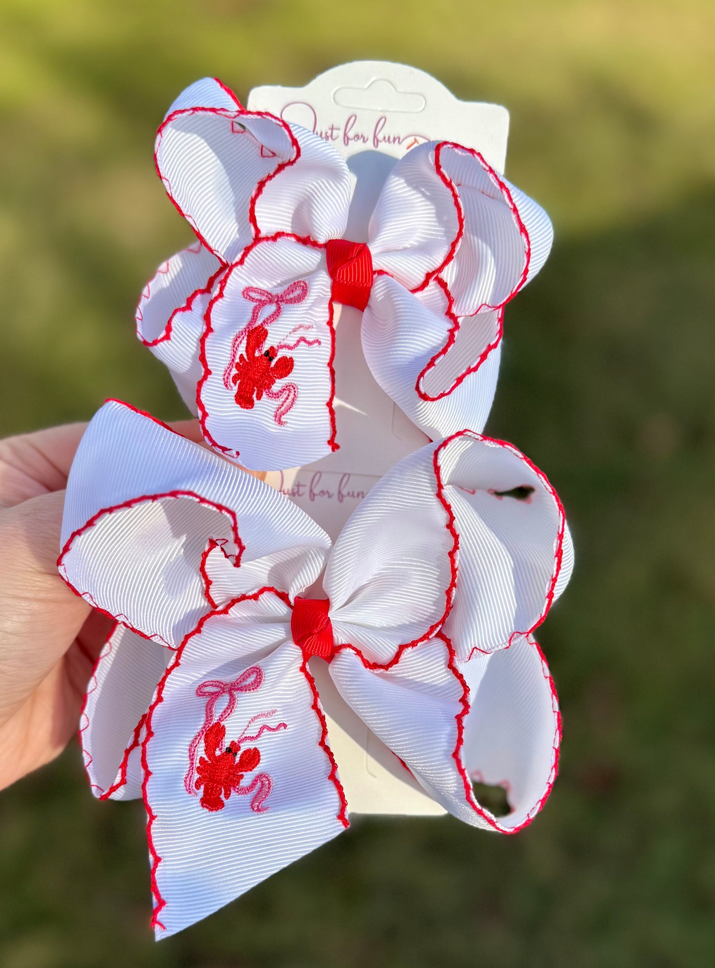 Crawfish Cutie Embroidered Hair Bow