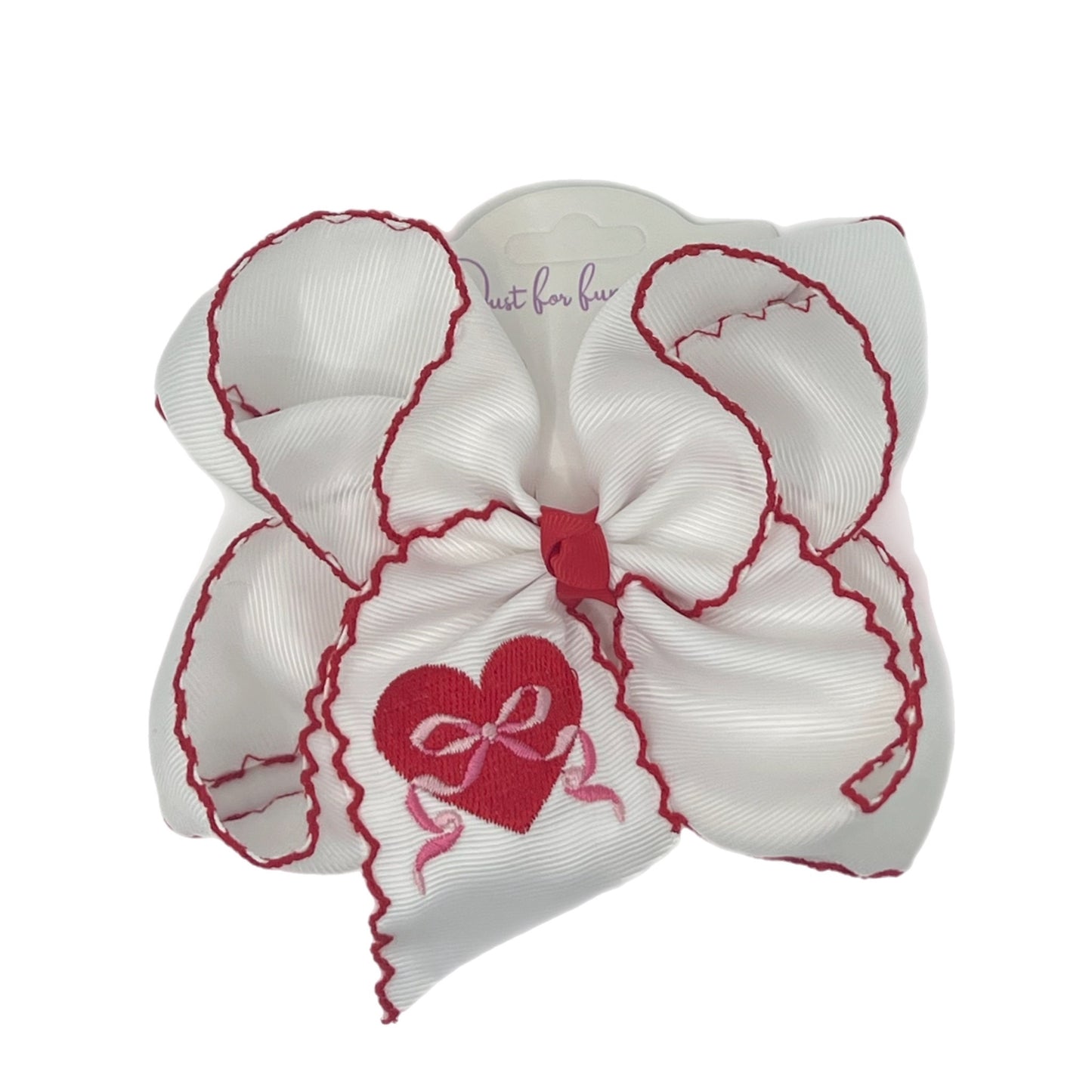 Embroidered Red Heart Hair Bow