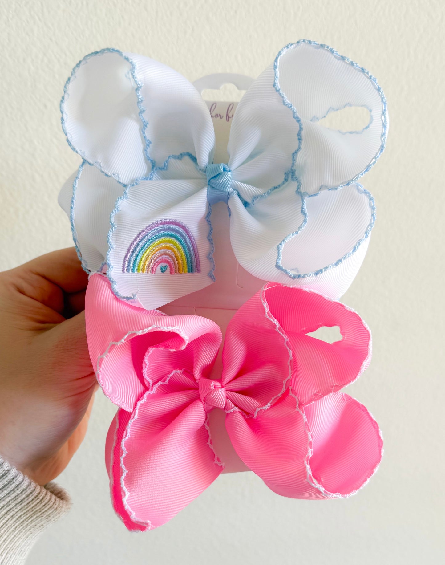 Rainbow Embroidered Moonstitch Hair Bow
