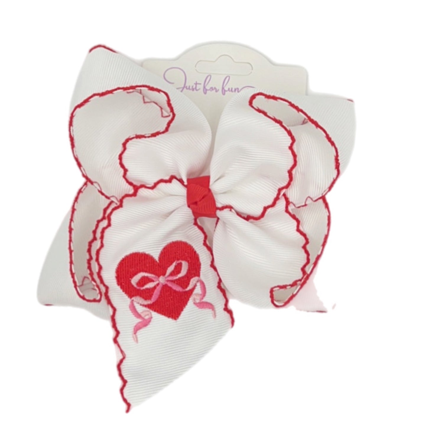 Embroidered Red Heart Hair Bow