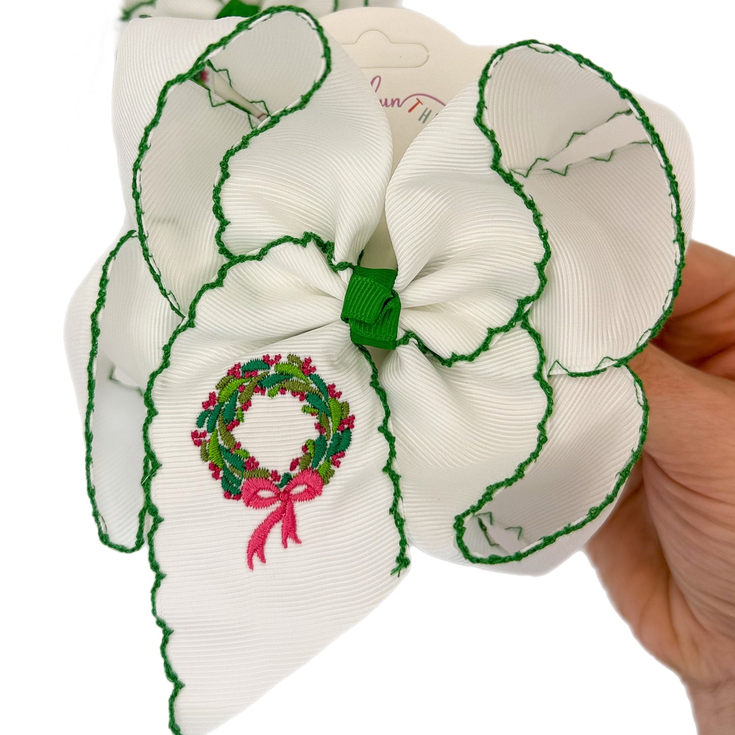 Christmas Wreath Moonstitch Hair Bow