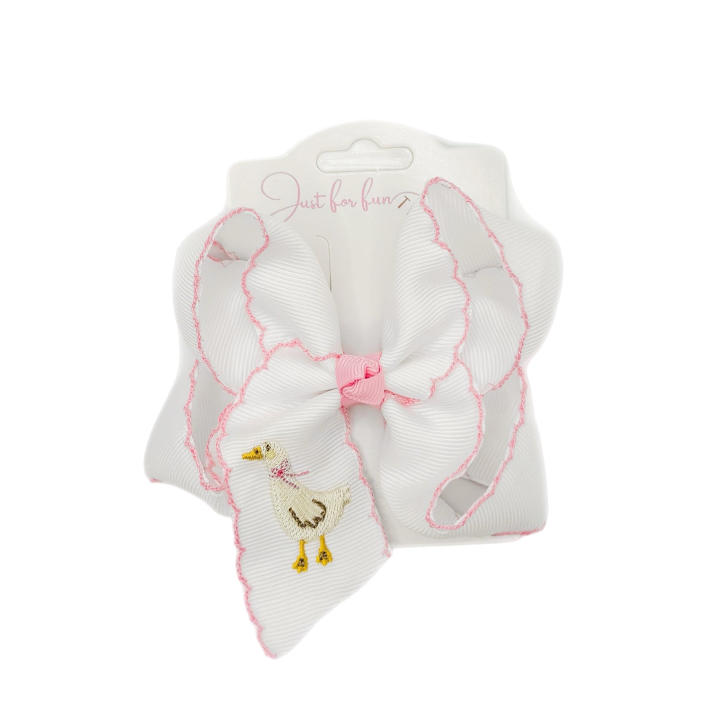 Pink Silly Goose Embroidered Bow