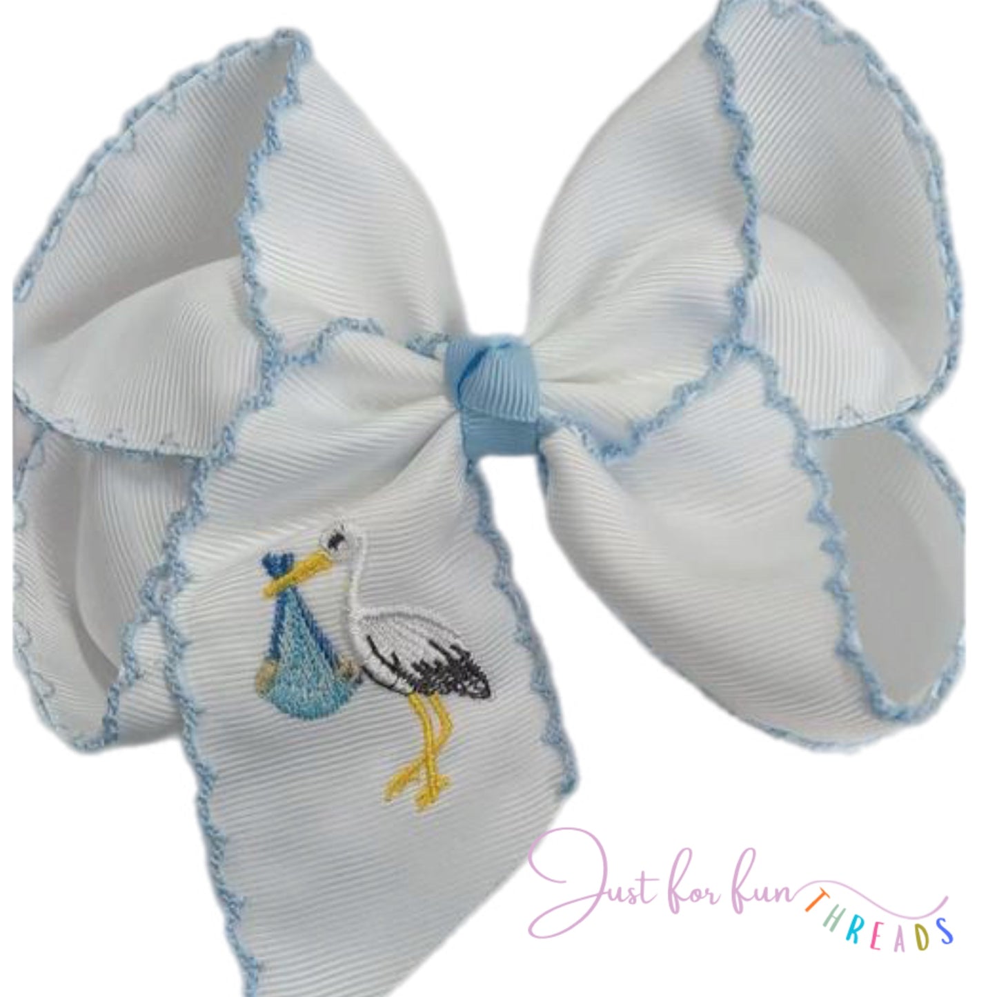 Stork Embroidered Moonstitch Hair Bow