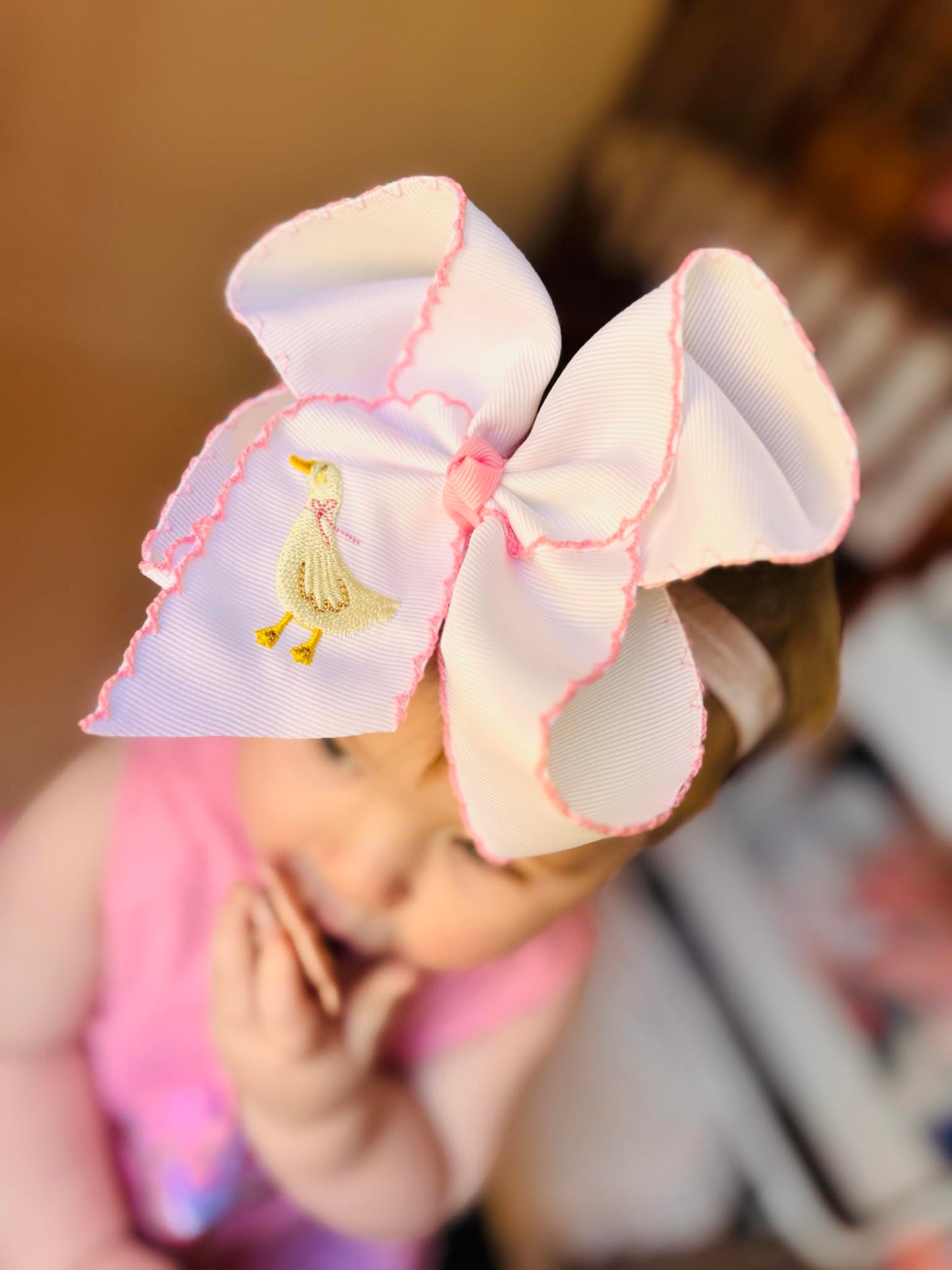 Pink Silly Goose Embroidered Bow