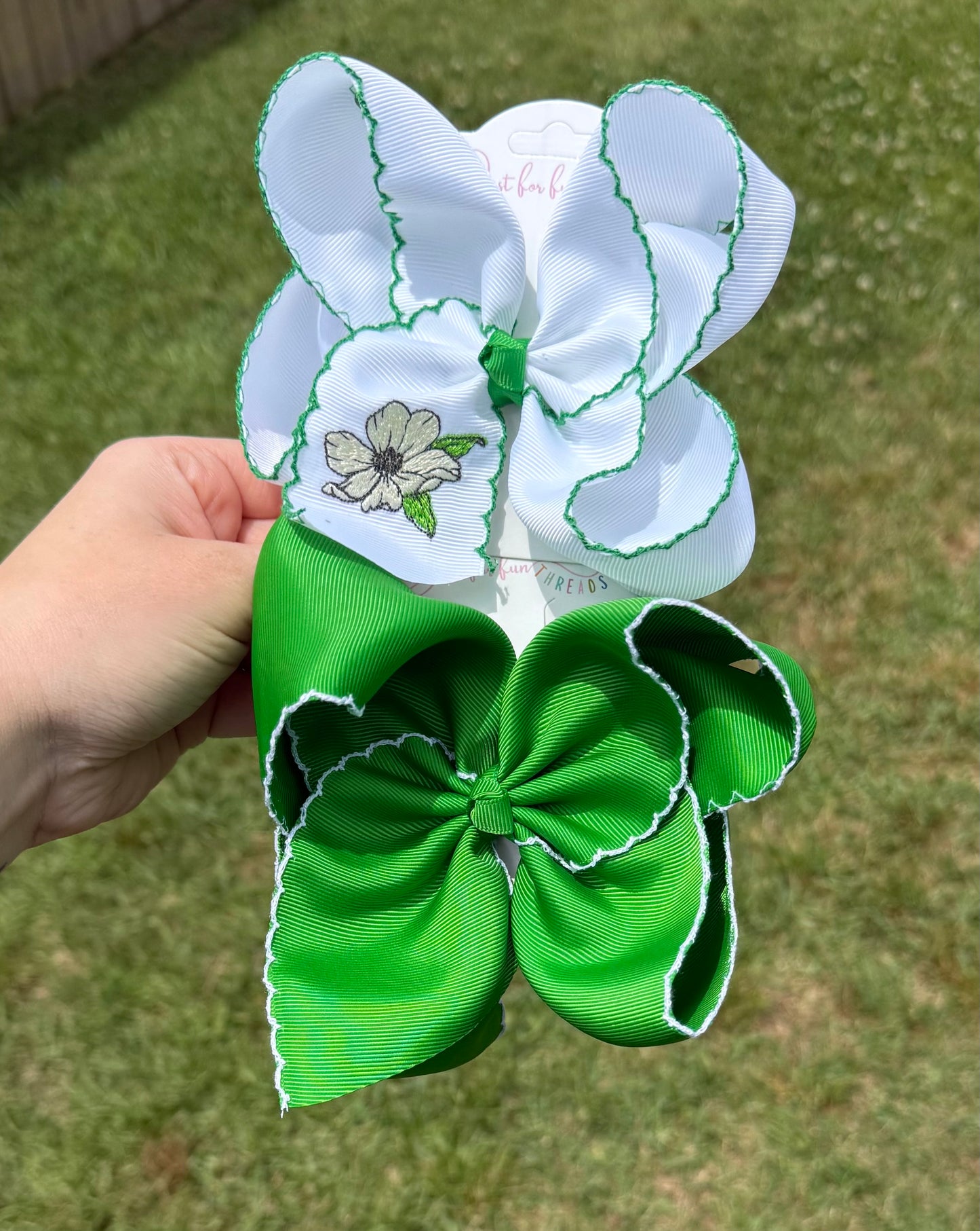 Magnolia Flower Embroidered Hair Bow