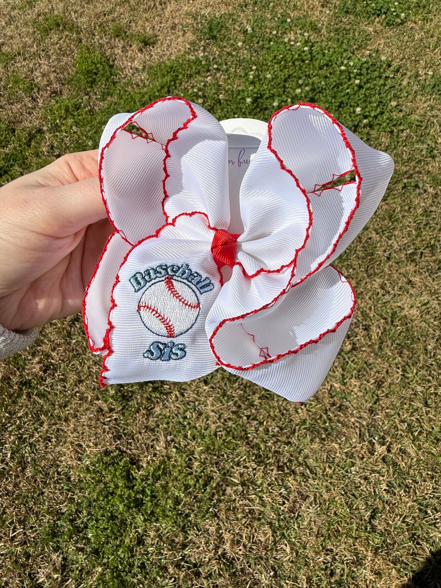 Baseball Sis Embroidered Hair Bow