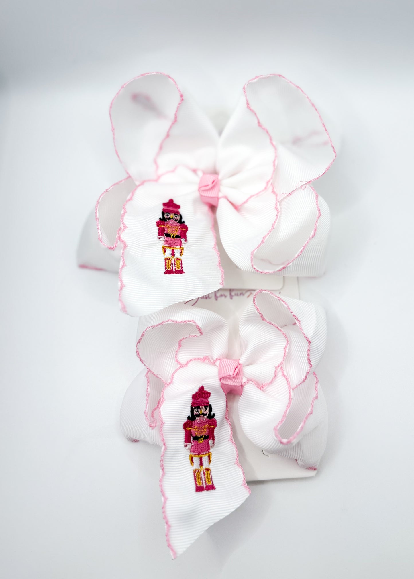 Pink Nutcracker Embroidered Moonstitch Hair Bow