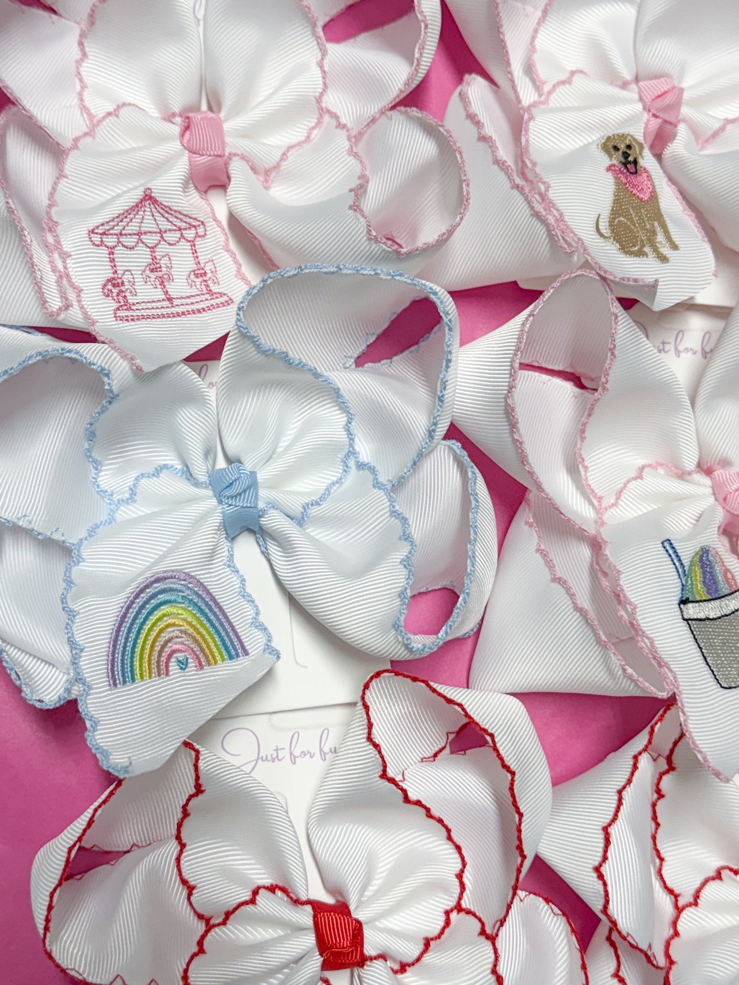 Rainbow Embroidered Moonstitch Hair Bow