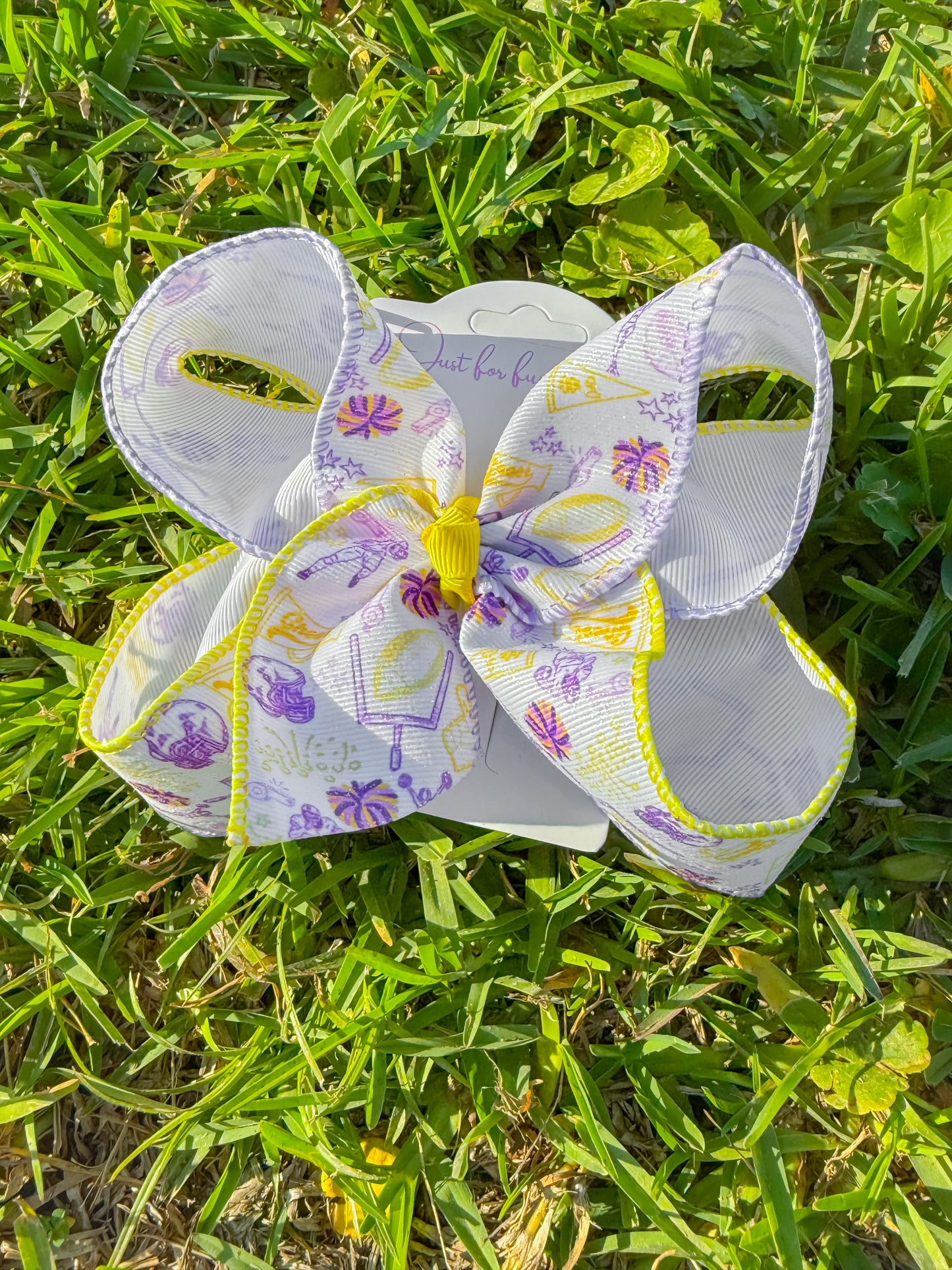 Glitter Purple & Yellow Football Hair Bow