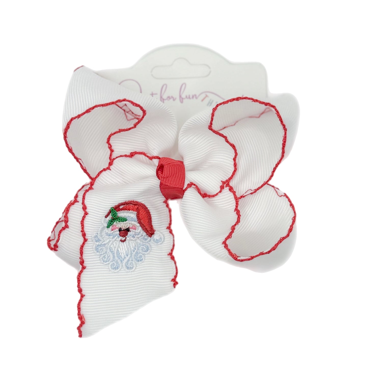 Santa Embroidered Moonstitch Hair Bow