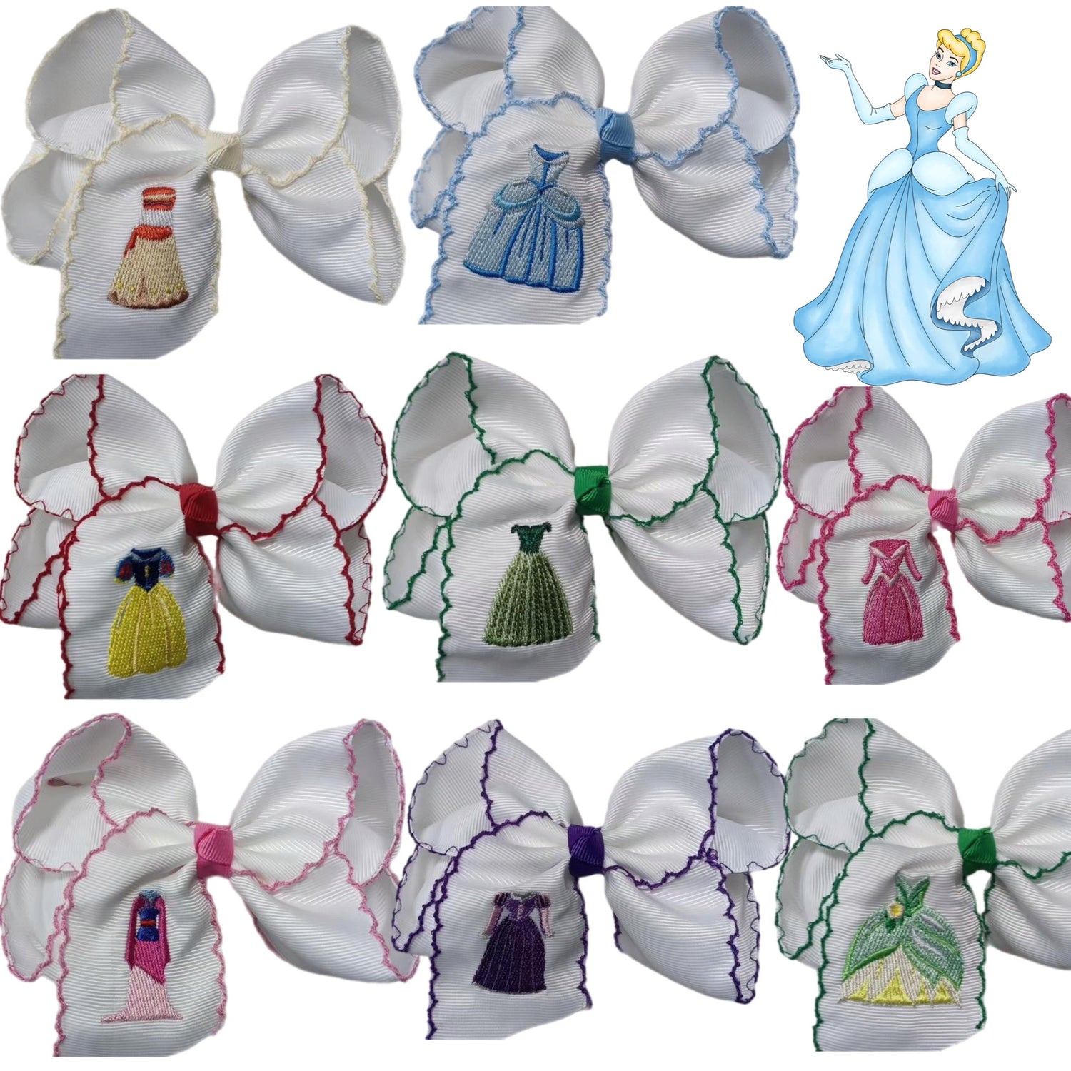 Princess Embroidered Hair Bows