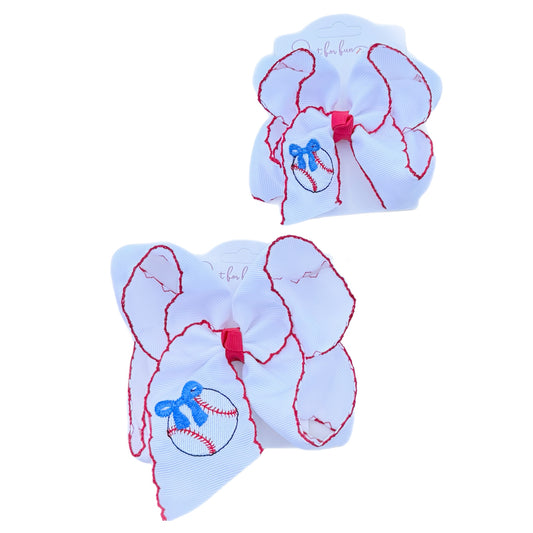 Baseball with Bow EmbroideredHair Bow