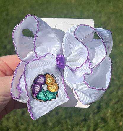 King Cake EmbroideredHair Bow