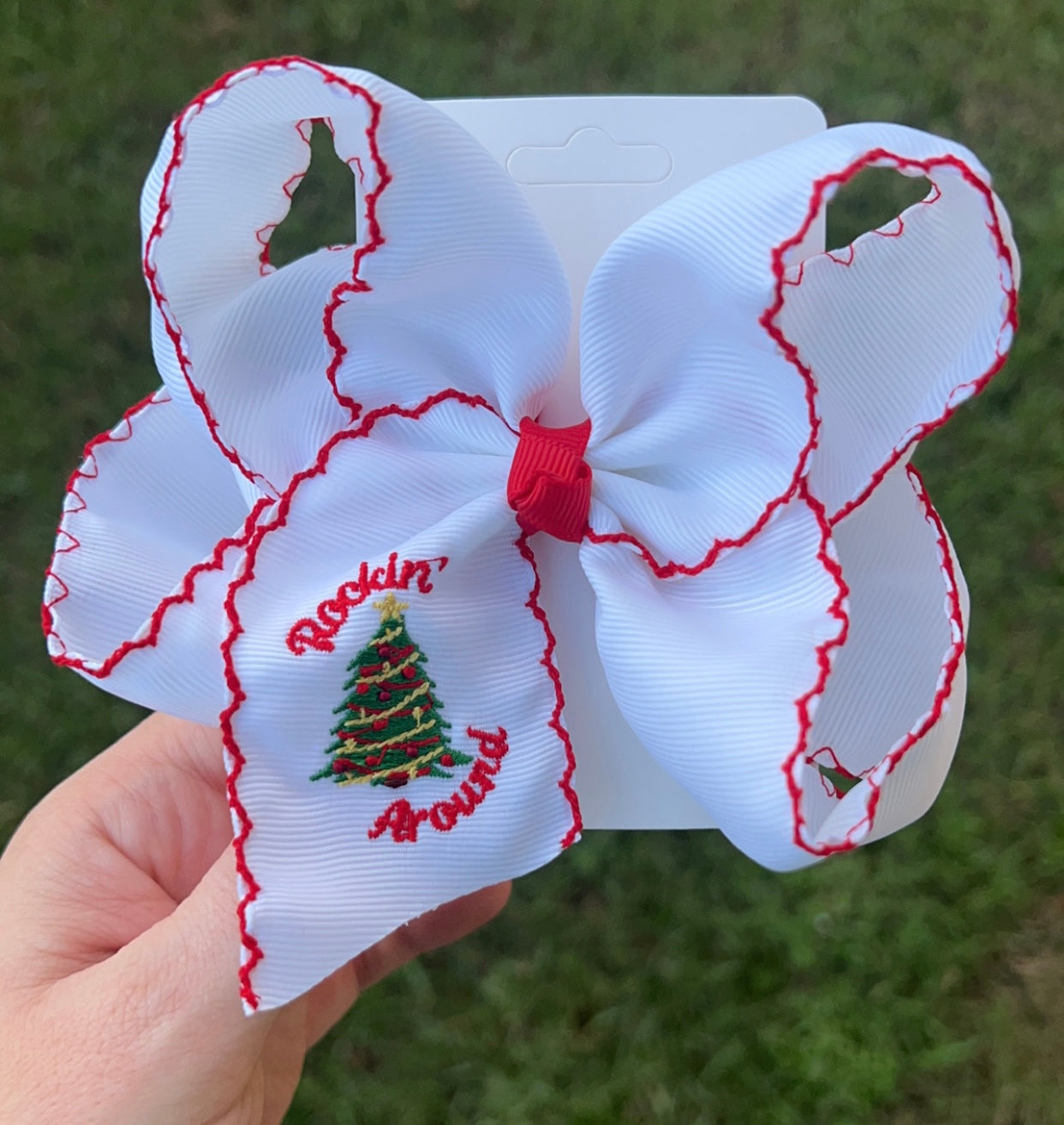 Rockin’ Around Christmas Tree Embroidered Hair Bow