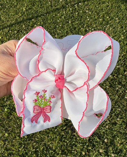 Flower Bow Bouquet Embroidered Hair Bow