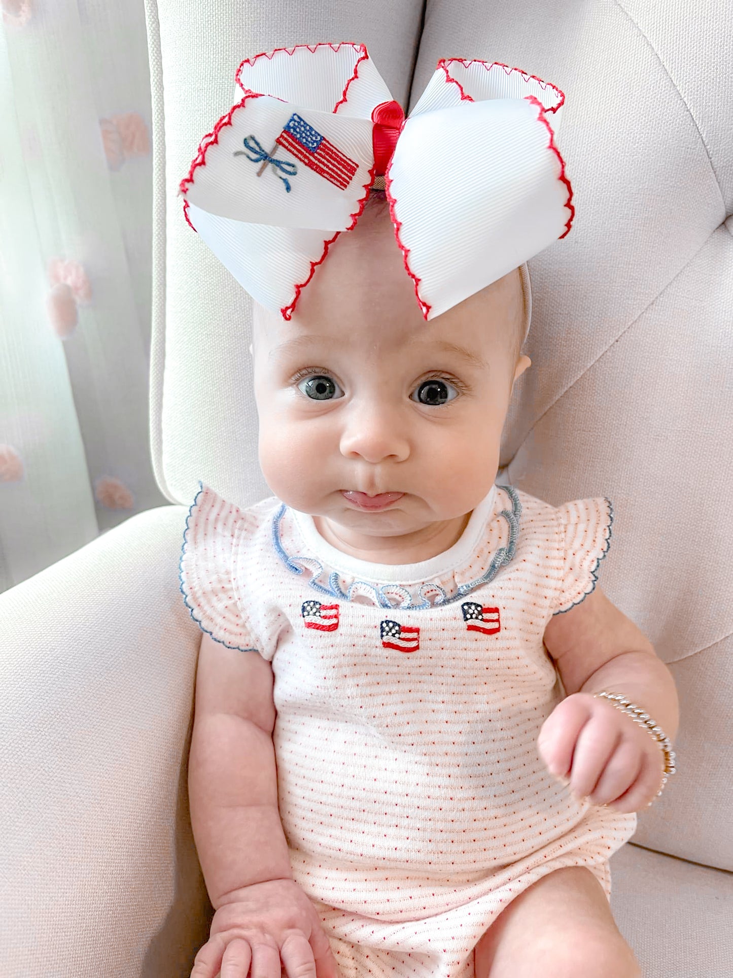 American Flag Moonstitch Hair Bow