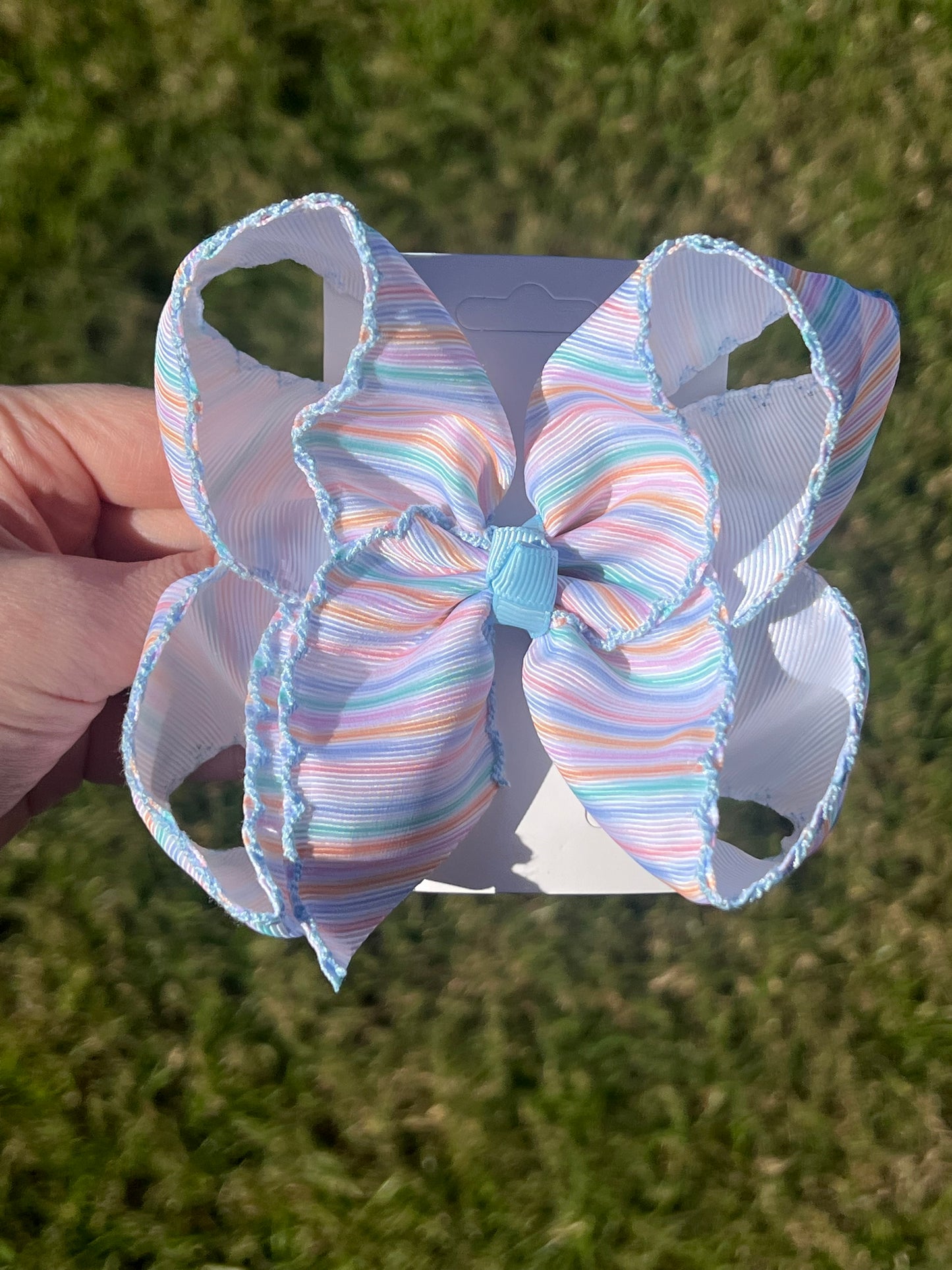 Pastel Stripes Moonstitch Bow