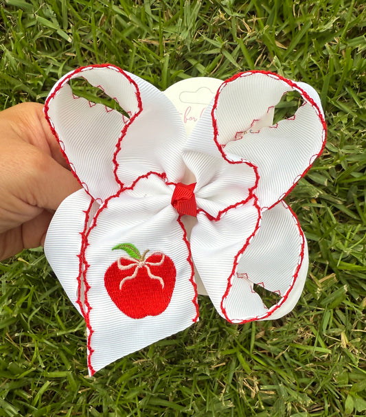 Apple Embroidered Hair Bow