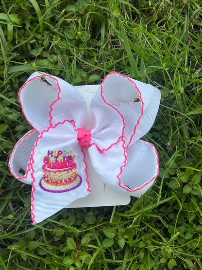 Happy Birthday Embroidered Hair Bow