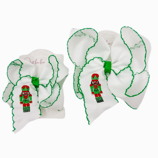 Green Nutcracker Embroidered Moonstitch Hair Bow