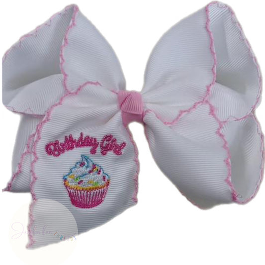 Birthday Girl Cupcake Embroidered Bow