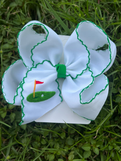 Green Golf Embroidered Hair Bow