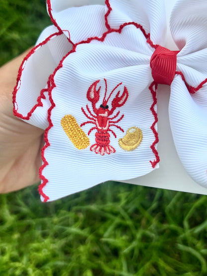 Crawfish Boil Embroidered Hair Bow