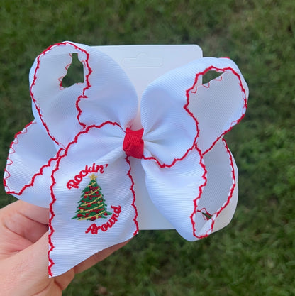 Rockin’ Around Christmas Tree Embroidered Hair Bow