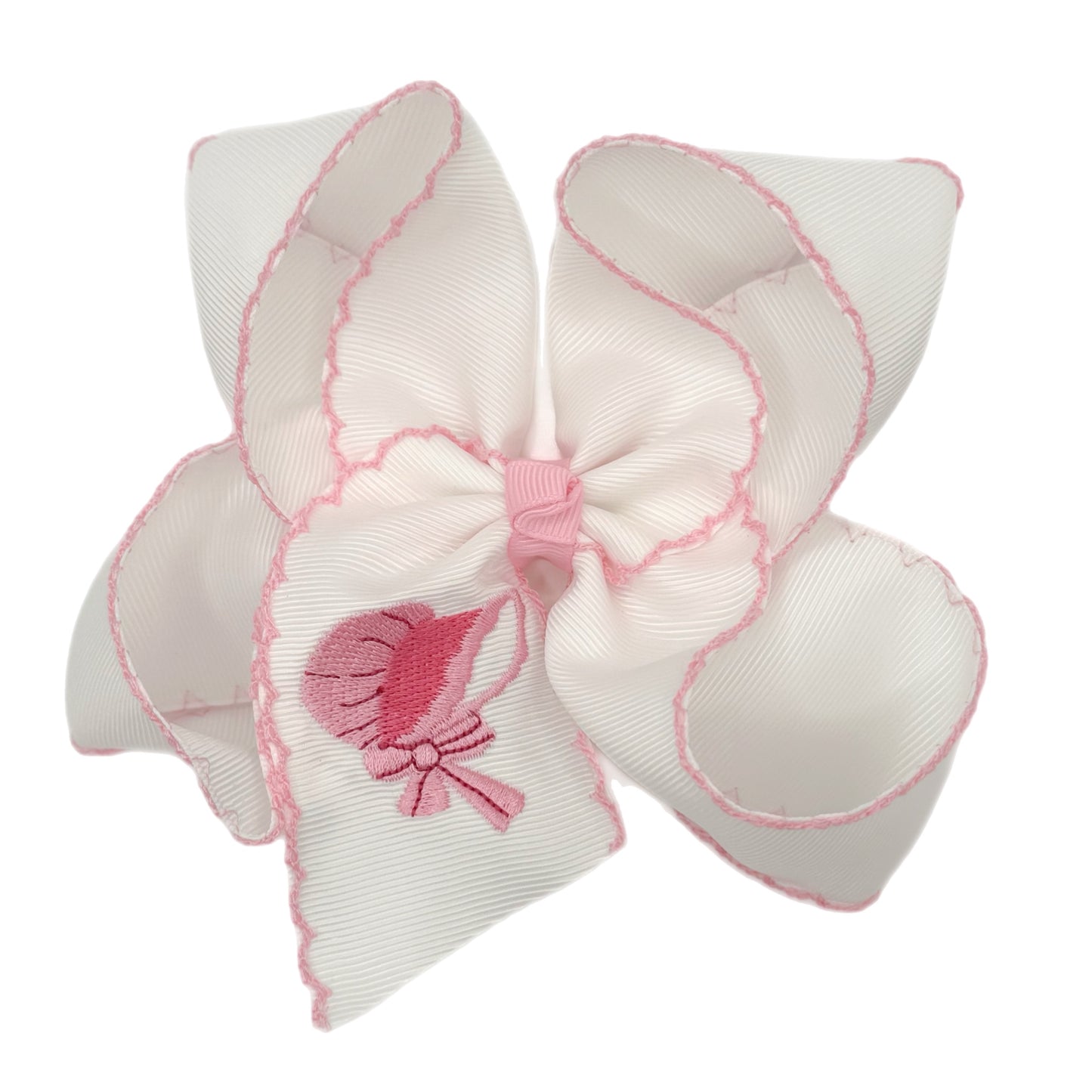 Pink Bonnet Embroidered Hair Bow
