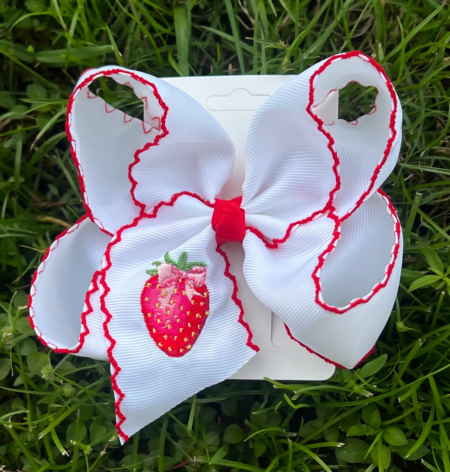 Strawberry Embroidery Hair Bow