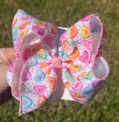 Valentine’s Day Heart Candy Moonstitch Hair Bow