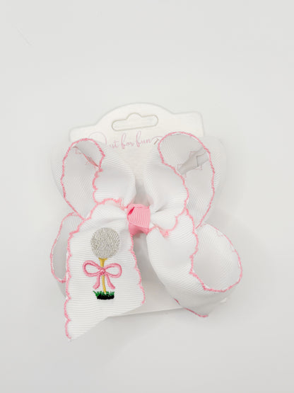 Pink Golf Ball & Tee Embroidered Hair Bow