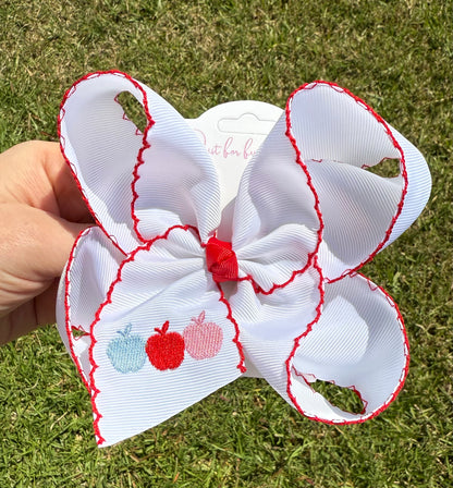 Apple Trio Embroidered Hair Bow