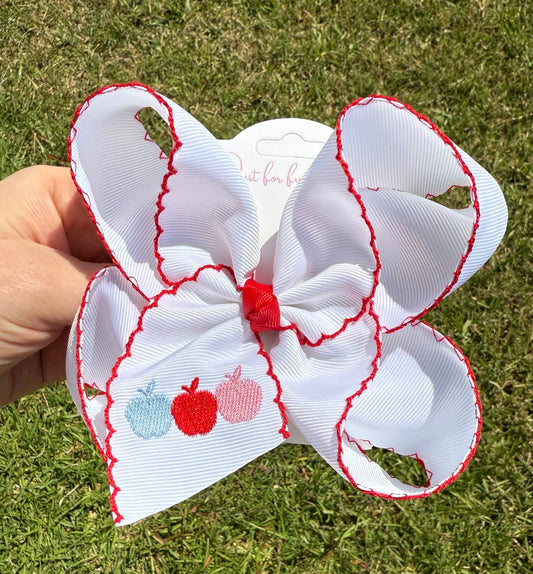 Apple Trio Embroidered Hair Bow