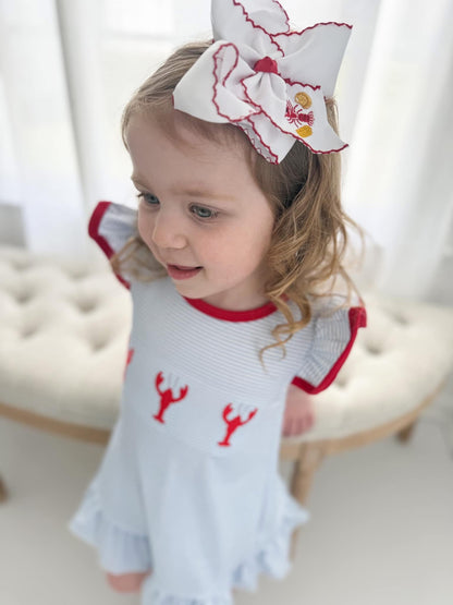 Crawfish Boil Embroidered Hair Bow