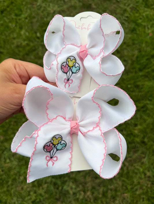 Mouse Balloons Embroidered Hair Bow